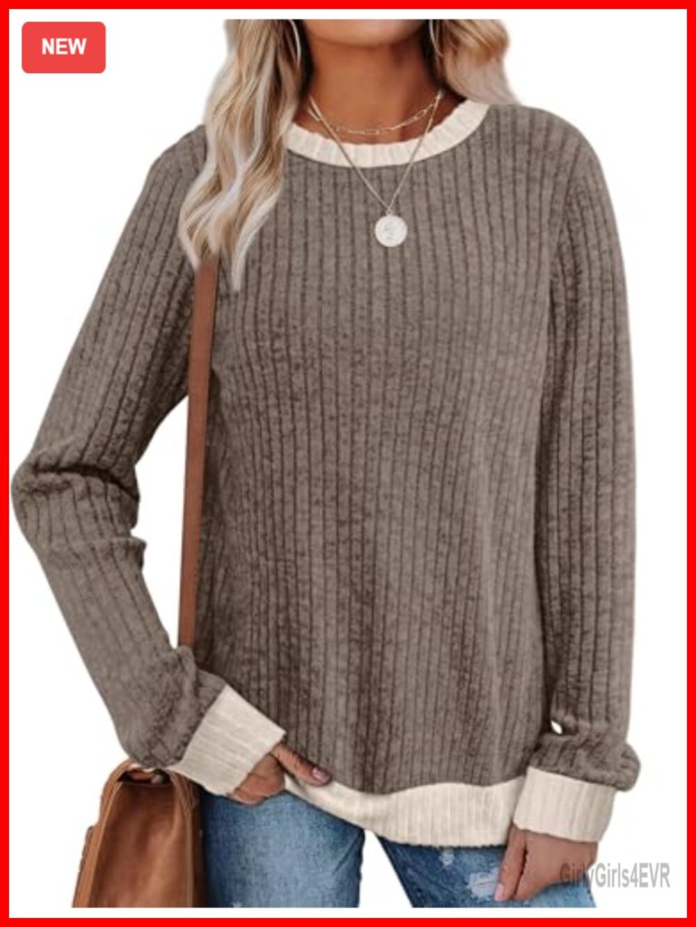 Womens Long Sleeve Tunic Sweater Lightweight Loose Fit Crewneck Color Block